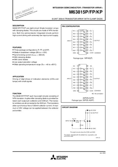 Mitsubishi M63815P/FP/KP Transistor Array Datasheet - cover page