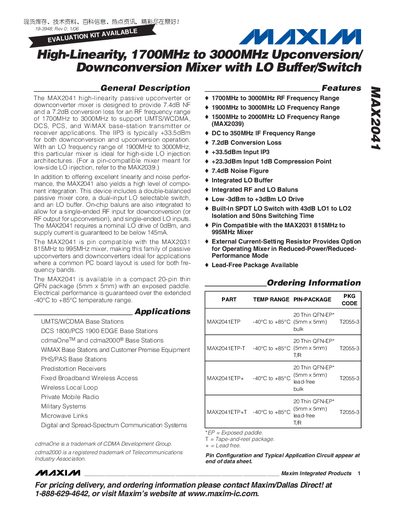 Maxim MAX2041 Datasheet - cover page