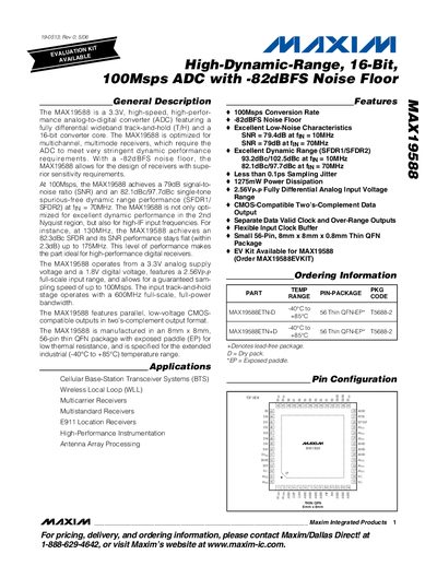 Maxim MAX19588 16‑Bit 100 Msps ADC Datasheet - cover page