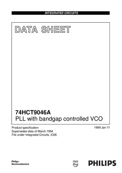 Philips 74HCT9046A PLL with Bandgap Controlled VCO Datasheet - cover page