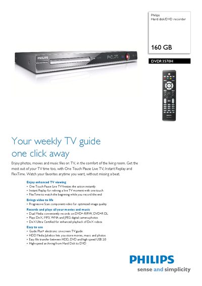 Philips DVDR3570H DVD Recorder User Manual - cover page