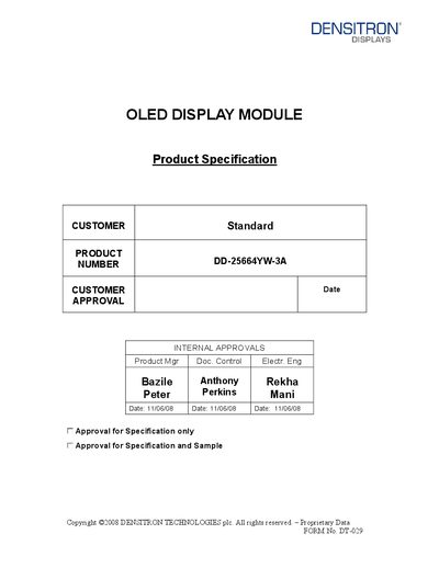 DENSITRON - Copyright 2008 DENSITRON TECHNOLOGIES plc. All rights reserved. Proprietary Data FORM No. DT-029 Manual - cover page