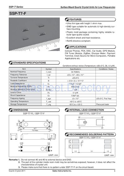 SSP-T7-F Quartz Crystal Datasheet - cover page