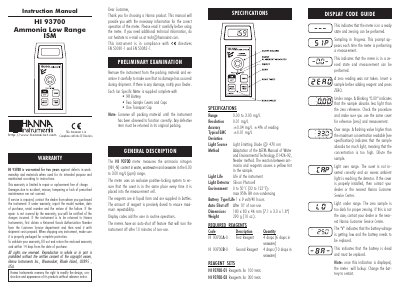 Hanna Instruments HI 93700 Ammonia Low Range ISM Instruction Manual - cover page