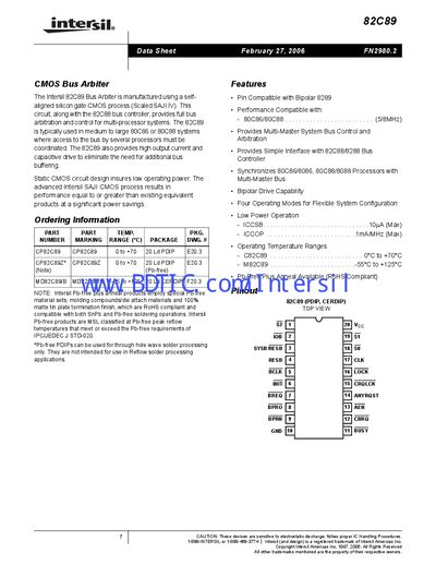 Intersil 82C89 Bus Arbiter Datasheet - cover page