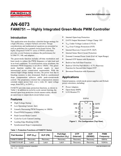 Fairchild FAN6751 Highly Integrated Green-Mode PWM Controller Application Note