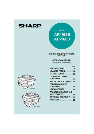 Sharp AR-168S/AR-168D Operation Manual - cover page