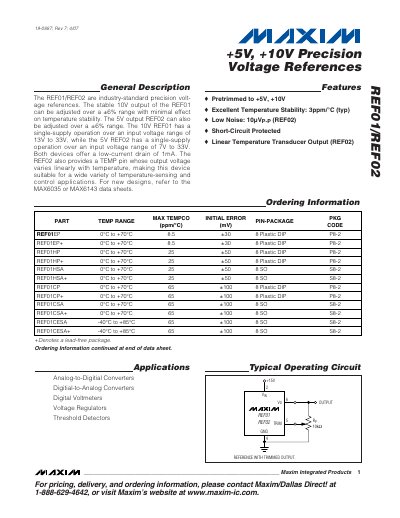 Maxim REF01/REF02 Precision Voltage References Datasheet - cover page