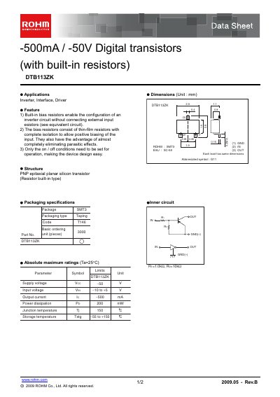 ROHM DTB113ZK Datasheet - cover page