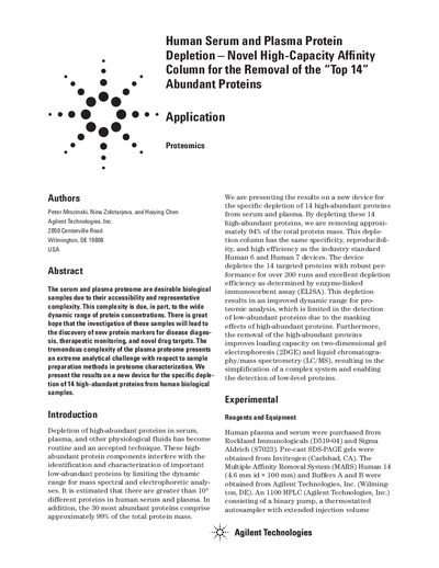 Agilent Human 14 Multiple Affinity Removal System Application Note - cover page
