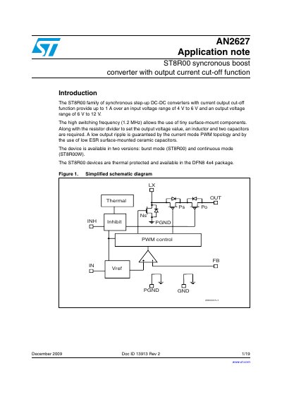 ST8RO00 Synchronous Boost Converter Application Note AN2627 - cover page