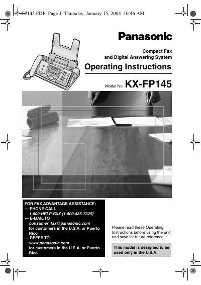 Panasonic KX-FP145 Compact Fax and Digital Answering System Operating Instructions - cover page