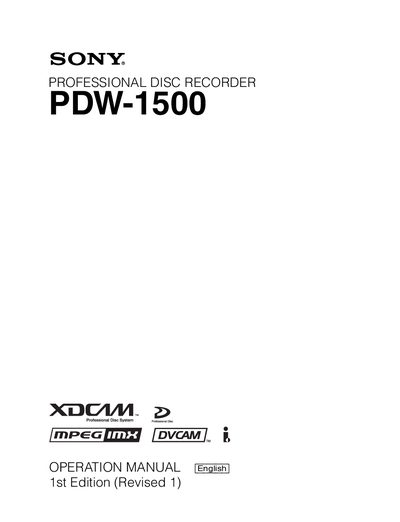 Sony PDW-1500 Professional Disc Recorder Operation Manual - cover page