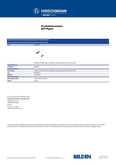 Belden BAT-Pigtail Adapter Product Information - cover page