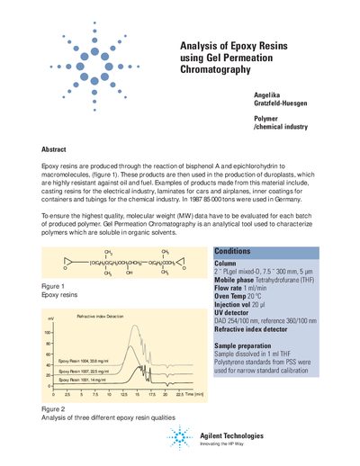 Agilent Analysis of Epoxy Resins using Gel Permeation Chromatography Application Note - cover page