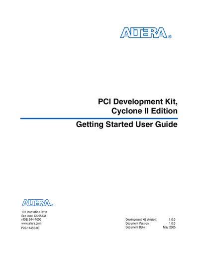 Altera PCI Development Kit Cyclone II Edition Getting Started User Guide - cover page