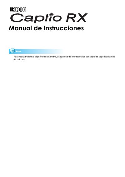 Ricoh Caplio RX Digital Camera Operation Manual - cover page