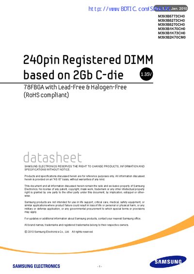 Samsung M393B5773CH0 DDR3L Registered DIMM Handbook