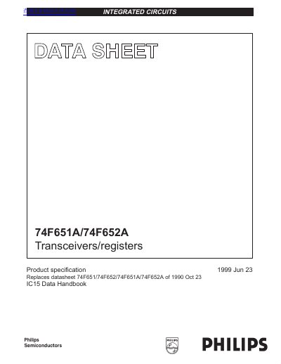 Philips 74F651A/74F652A Transceivers/Registers Product Specification - cover page