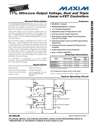 Maxim Integrated MAX8563/MAX8564/MAX8564A Ultra-Low-Output LDO Controller Datasheet - cover page