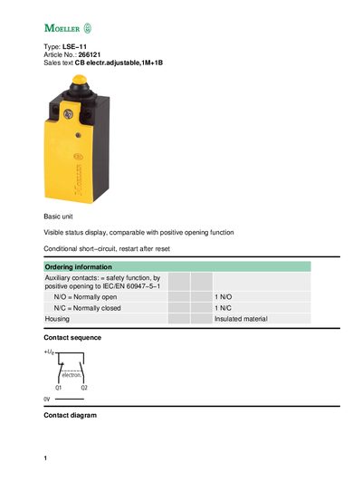 MOELLER Type: LSE 11 Article No.: 266121 Sales text CB electr.adjustable 1M+1B - cover page