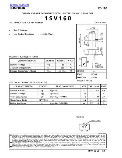 Toshiba 1SV160 Variable Capacitance Diode Datasheet - cover page