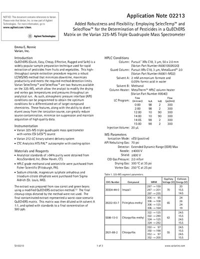 Varian 325-MS Triple Quadrupole Mass Spectrometer Application Note 02213 - cover page