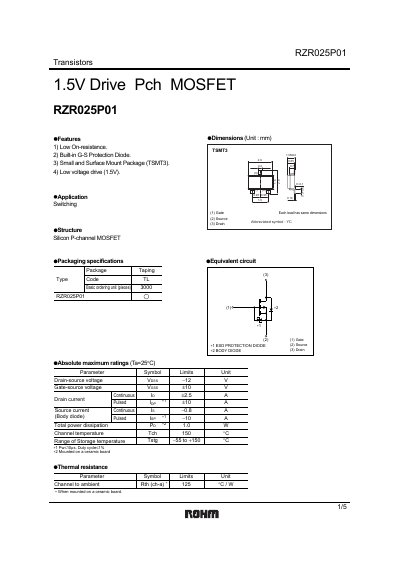 RZR025P01 P‑channel MOSFET Datasheet - cover page