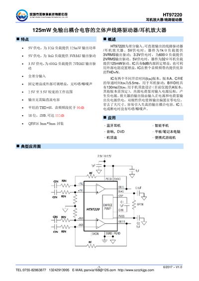 HT 97220 Headphone Amplifier / Line Driver Datasheet - cover page