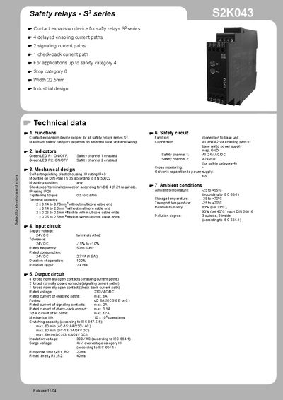 TELE S2K043 Safety Relay S Series Datasheet - cover page