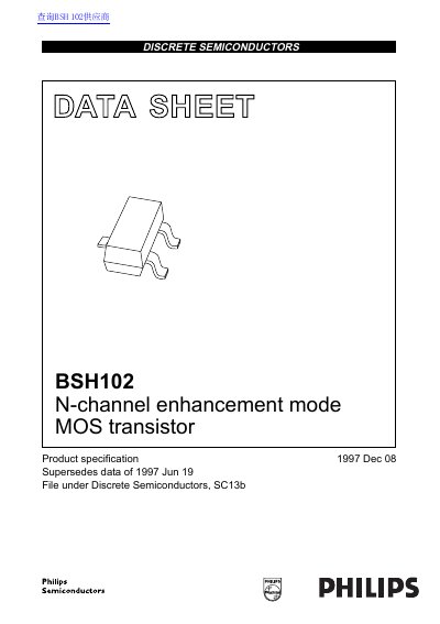 Philips BSH102 N-channel Enhancement Mode MOS Transistor Datasheet - cover page