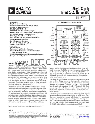 Analog Devices AD1870 Datasheet - cover page