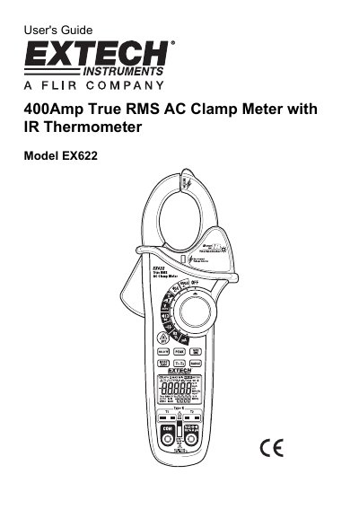 EXTECH 400Amp True RMS AC Clamp Meter with IR Thermometer Model EX622 user manual - cover page