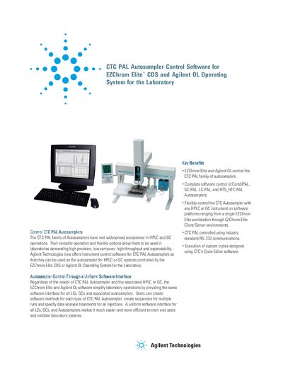 Agilent CTC PAL Autosampler Control Software for EZChrom Elite and Agilent OL - cover page