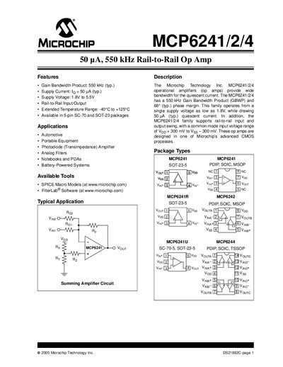 Microchip MCP6241/2/4 Op Amp Handbook - cover page