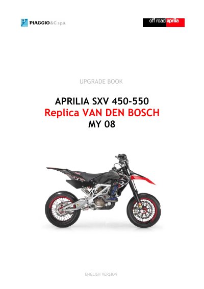 Aprilia SXV Van Den Bosch Replica User Manual - cover page