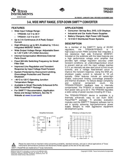 Texas Instruments TPS5430/TPS5431 Step-Down Converter Datasheet - cover page