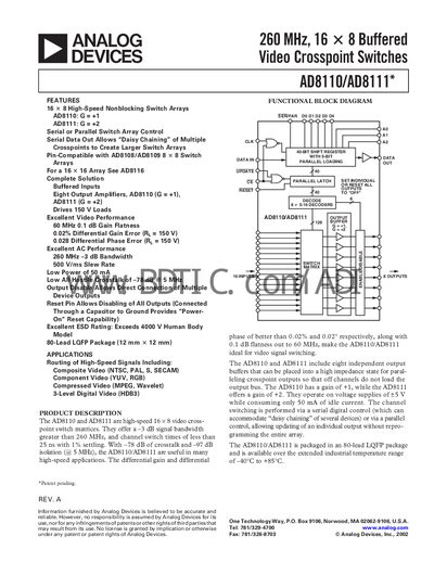 Analog Devices AD8110/AD8111 Datasheet - cover page