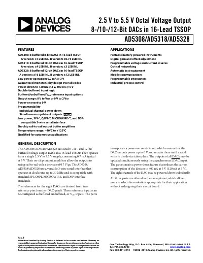 Analog Devices AD5308/AD5318/AD5328 Octal DAC Datasheet