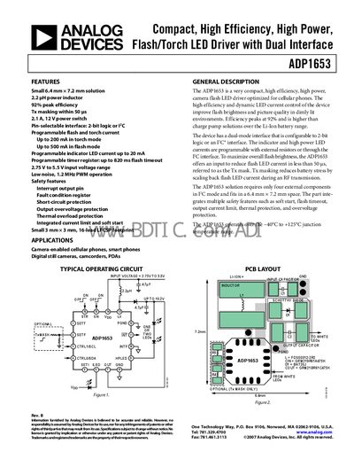 Analog Devices ADP1653 LED Driver Datasheet - cover page