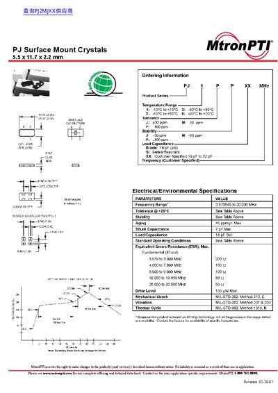 MtronPTI PJ Surface Mount Crystals Datasheet - cover page