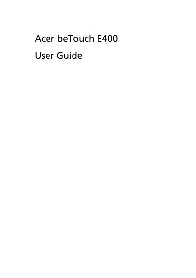 Acer beTouch E400 User Guide - cover page