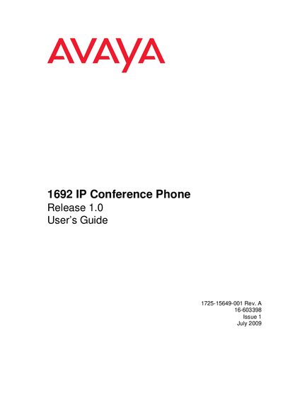 Avaya 1692 IP Conference Phone User Manual - cover page