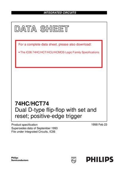 Philips 74HC/HCT74 Dual D-type Flip-Flop Datasheet - cover page