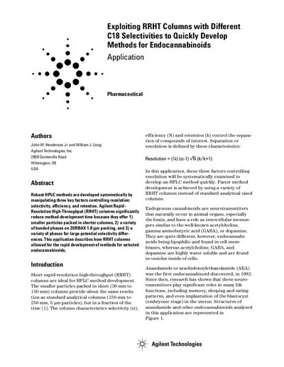 Agilent Exploiting RRHT Columns with Different C18 Selectivities to Quickly Develop Methods for Endocannabinoids - cover page