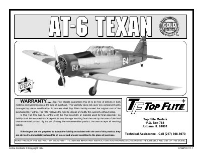 Top Flite AT-6 TEXAN Assembly and Operation Manual - cover page