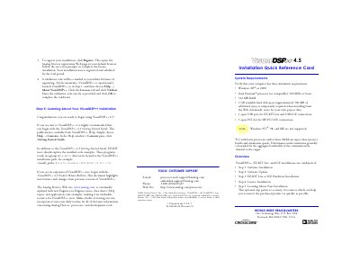 Analog Devices VisualDSP++ 4.5 Installation Quick Reference Card