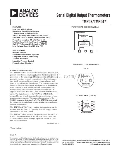 Analog Devices TMP03/TMP04 Temperature Sensor Datasheet - cover page