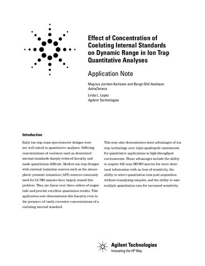 Agilent 1100 Series LC/MSD Trap Ion Trap Quantitative Analyses Application Note - cover page