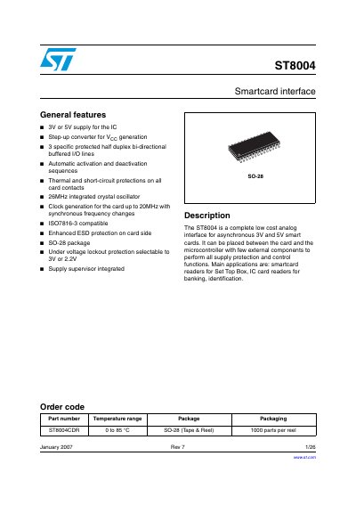 STMicroelectronics ST8004 Smartcard Interface Datasheet